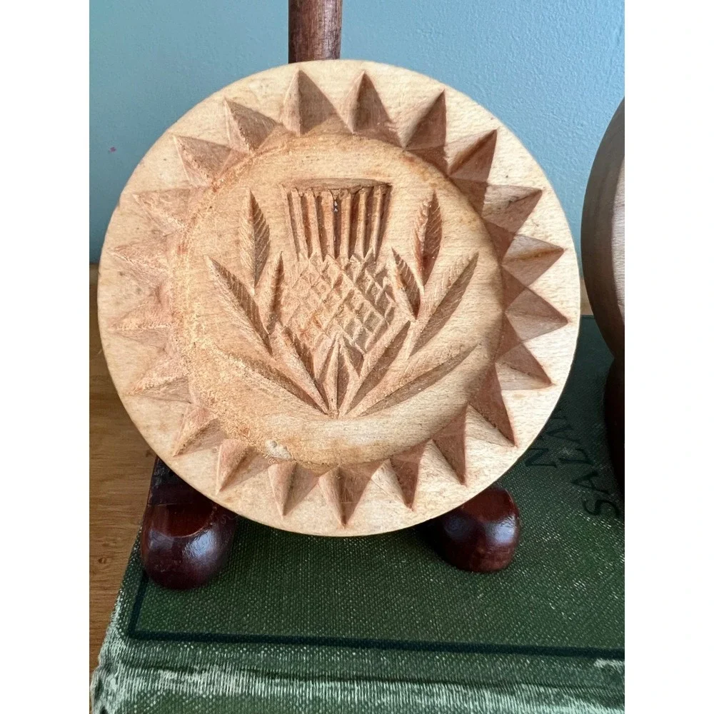Vintage Wooden Butter Shortbread Molds Set of 2 Scottish Thistle Design